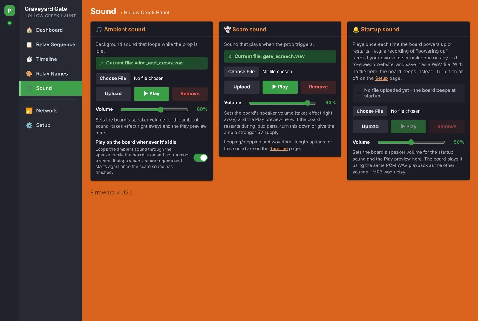 Sound page with ambient, scare and startup sounds