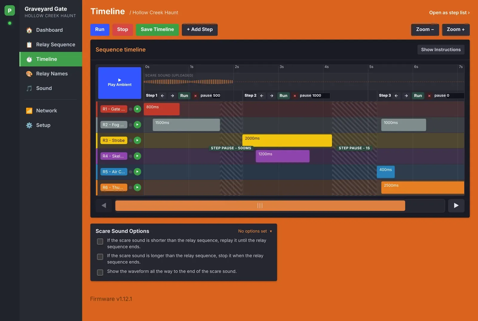 Timeline page with colored relay clips